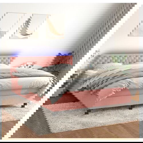 VidaXL Box spring postelja z vzmetnico LED roza 80x200 cm ža Slike