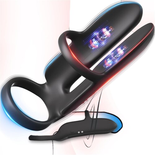 SuperLove Dual Vibrating Cock Ring Penis Sleeve with App Black Slike