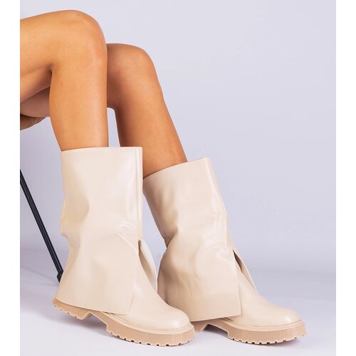 Gemre Beige ankle boots with a turned-down upper Rozalia Slike