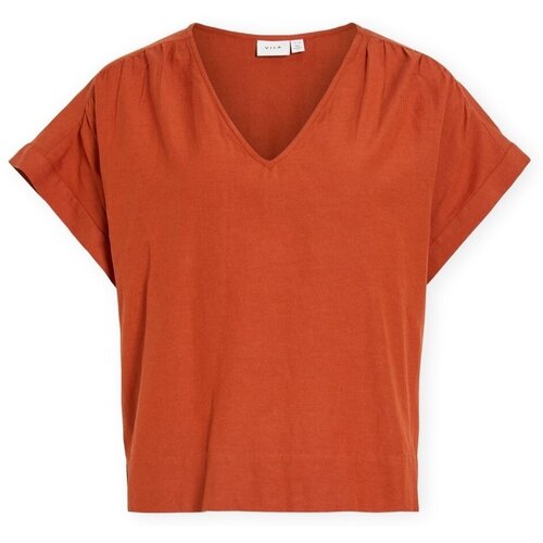 Vila Topi & Bluze Top Prisilla V-Neck - Burnt Brick Oranžna Cene