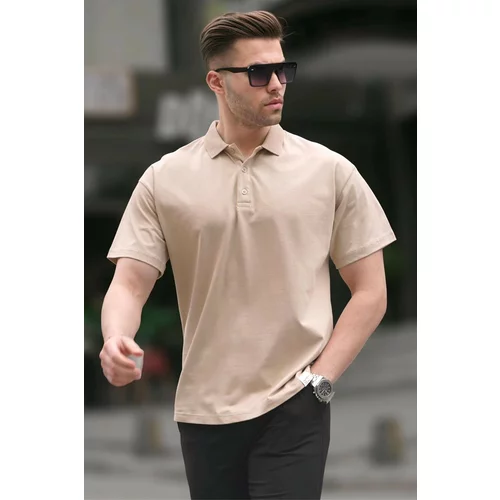 Madmext Beige Polo Collar Basic Men's T-Shirt 6126