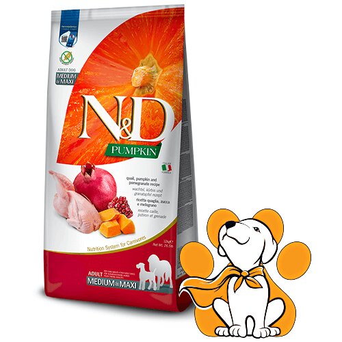N&d pumpkin Adult Medium & Maxi Quail, Pumpkin&Pomegranate 12kg, Granule za pse Slike