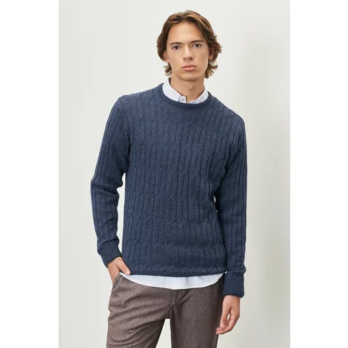 AC&Co / Altınyıldız Classics Men's Aviator Blue Standard Fit Normal Cut Crew Neck Jacquard Wool Knitwear Sweater.