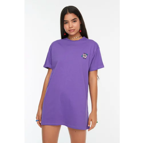 Trendyol Purple Embroidered Basic Knitted Dress