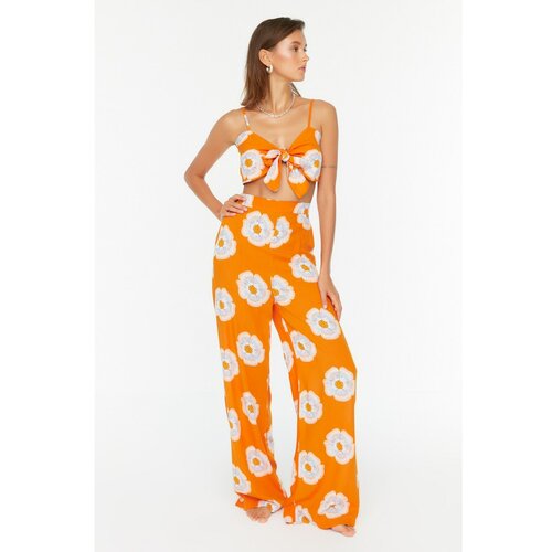 Trendyol Orange Floral Patterned Lacing Detailed Blouse-Pants Set Cene