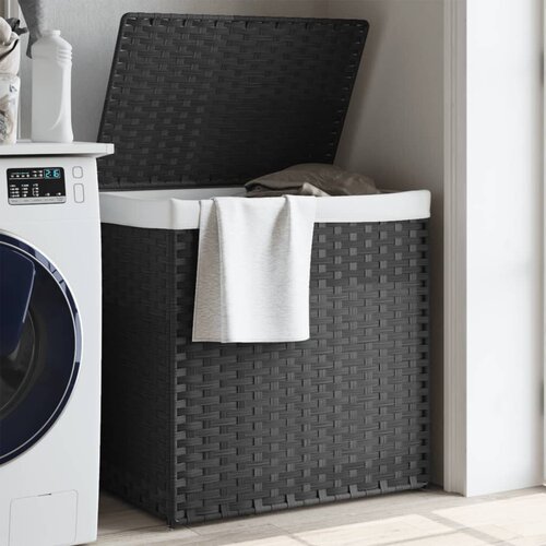 vidaXL Košara za perilo z 2 predelkoma siva 53x35x57 cm poli ratan Cene