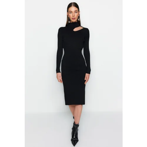 Trendyol Black Midi Knitwear Cut Out/Window Detailed Dress