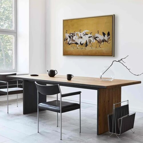  Slika - Japanese cranes - a flock of birds against a golden background based on a painting by Ishida Yūtei 120x80 Cijene