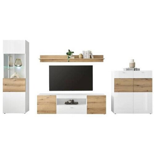 CARRYHOME dnevni regal, bela, barve hrasta, bela, visoki sijaj Cene