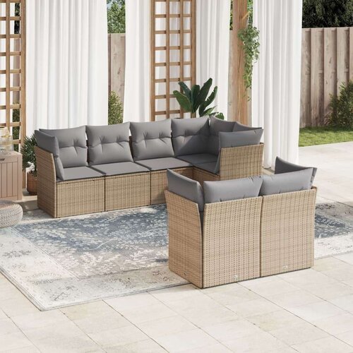 VidaXL 7-dijelni set vrtnih sofa od poliratana s jastucima bež Slike