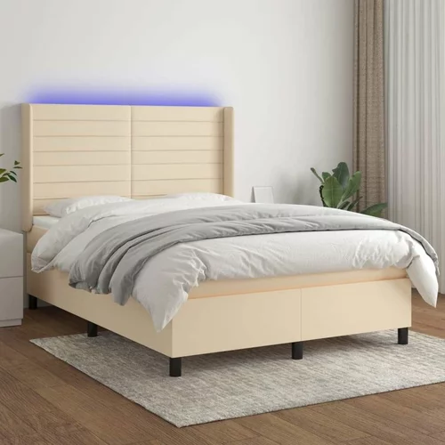  Box spring postelja z vzmetnico LED krem 140x200 cm blago, (20899694)