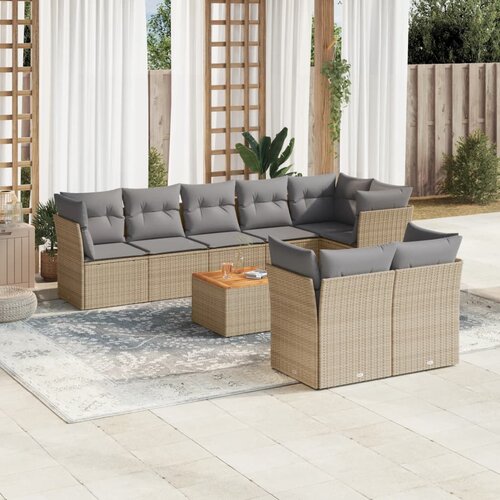 vidaXL 9-dijelni set vrtnih sofa s jastucima bež od poliratana Cijene