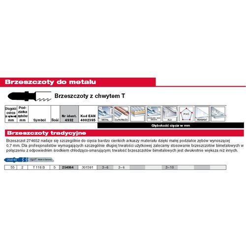 Milwaukee Blade za 55 mm kompleta Jigsaw T118B - 5 psov. Za tanke kovine, (21108681) Cene