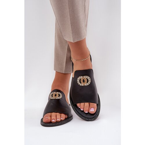 Zazoo Elegant Women's Leather Slippers With Decoration 3008 Black Cene