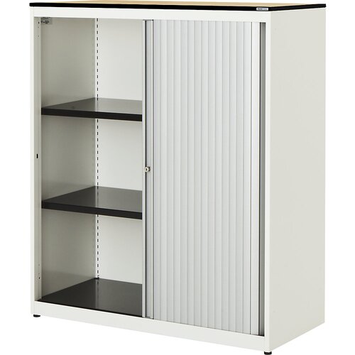 mauser Omara s prečnim rolojem, VxŠxG 1168 x 1000 x 432 mm, plošča s polnim jedrom, 2 polici, čisto bele / aluminijaste barve / javor Cene