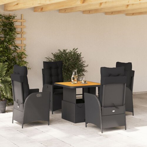  5-dijelni vrtni blagovaonski set s jastucima od poliratana crni Crna 80 cm table length Cene