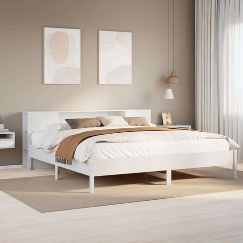 vidaXL Krevet s regalom z knjige bez madraca bijeli 200x200cm borovina Cene