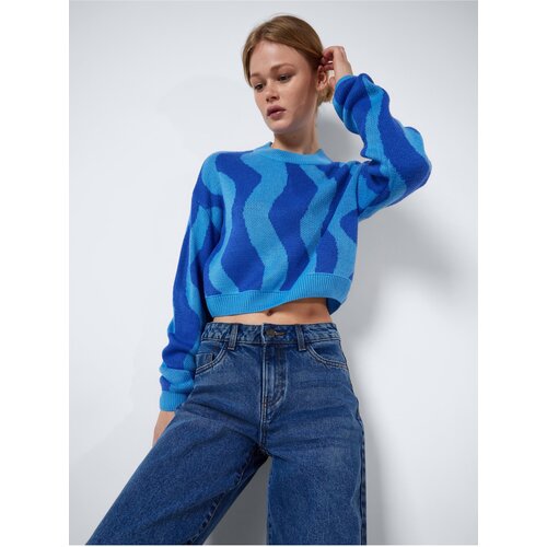 Noisy May Blue Women Patterned Cropped Sweater Cosmic - Women Slike