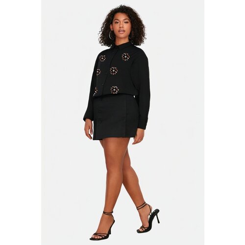 Trendyol Curve Black Large Size Stone Embroidered Poplin Shirt Slike