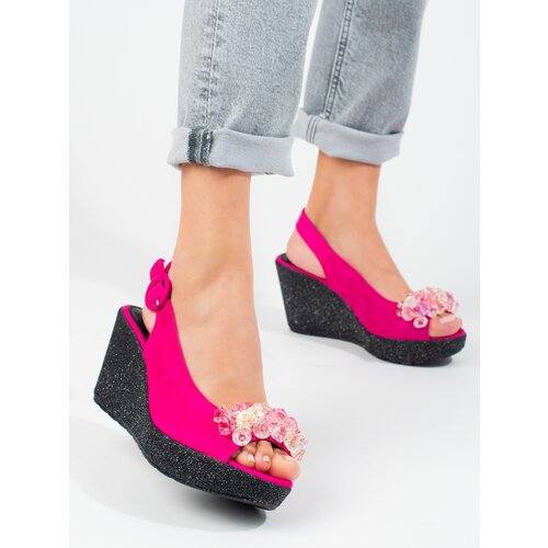 SHELOVET Women's wedge sandals suede pink Slike