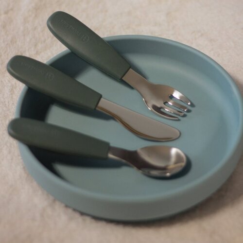 Petite&amp;amp;Mars Take&amp;amp;Match Stainless Steel Cutlery Set pribor za otroke Dusty Rose 12m+ 3 kos Slike