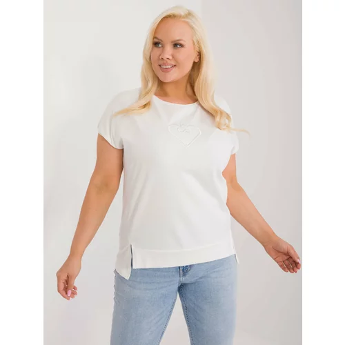 Fashion Hunters Ecru Casual Plus Size Blouse with Heart