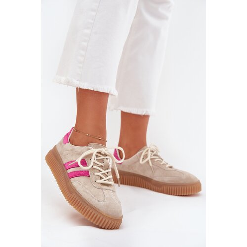 Boto Suede Women&amp;#039;s Platform Sneakers Beige-Pink Cavira Slike