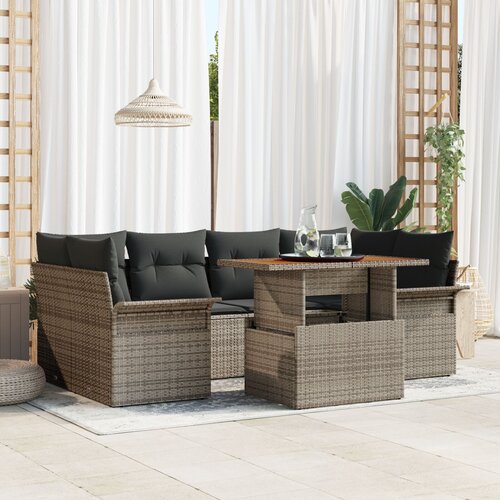 VidaXL Vrtni kauč set Set od 7 Siva Ratan Vrtni kauč set Pravokutni Slike