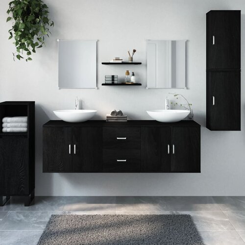 The Living Store Kopalniško pohištvo 7 kosov črne barve inženirski les - Komplet Kopalniškega Pohištva, (21663183) Cene