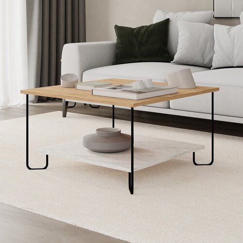 Marckeric Bela/v naravni barvi mizica z mizno plo&amp;scaron;čo v hrastovem dekorju 80x80 cm Tonka &amp;ndash; Slike