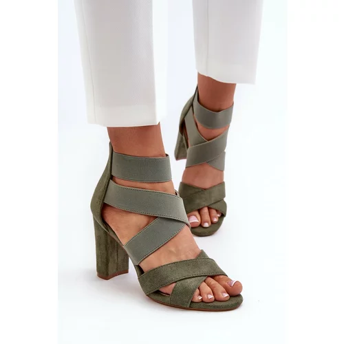 Kesi Women's high-heeled sandals with straps, green Obissa