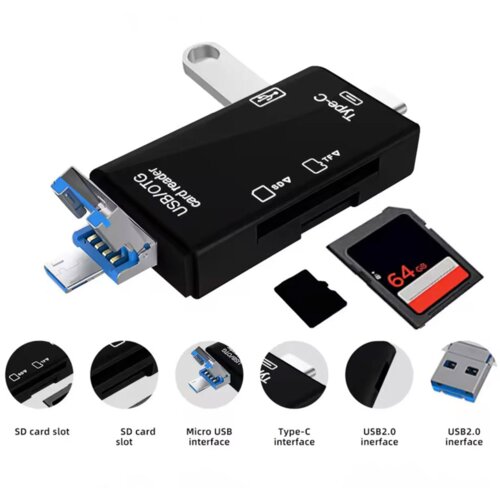  Citac kartica USB 6u1 OTG crni Cene