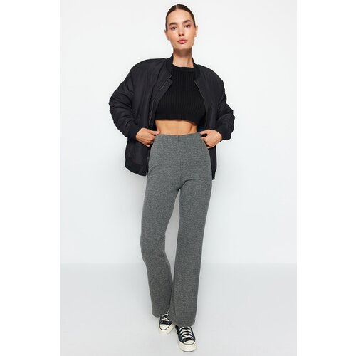 Trendyol Gray Patterned High Waist Flare/Flare-Up Knitted Pants Trousers Slike