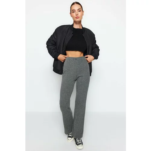 Trendyol Gray Patterned High Waist Flare/Flare-Up Knitted Pants Trousers
