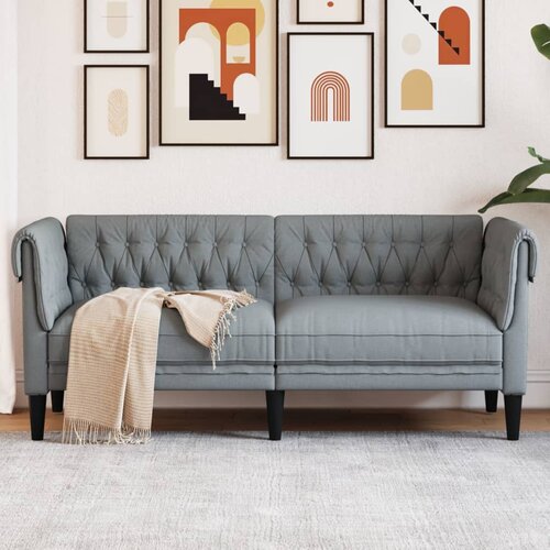 The Living Store Kavč dvosed Chesterfield svetlo siva tkanina - Kavč Chesterfield, (21661502) Cene