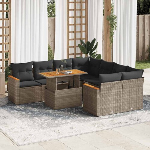 VidaXL 9-dijelni set vrtnih sofa poliratan i bagrem s jastucima sivi Slike