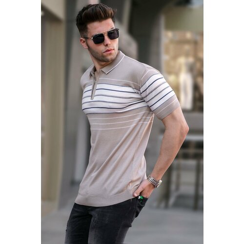 Madmext Men's Mink Polo Collar Zippered T-Shirt 5733 Slike