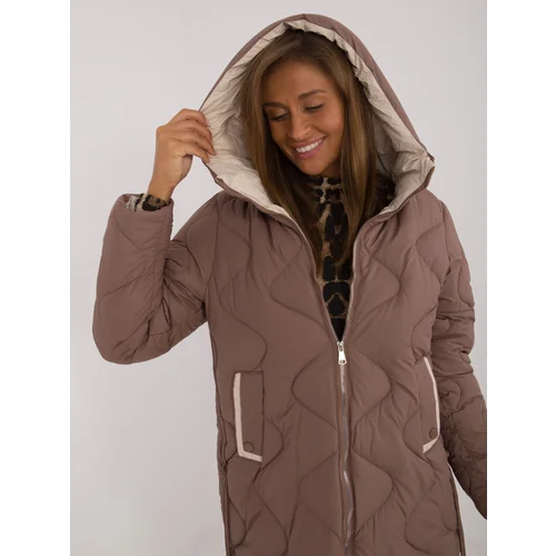 Fashion Hunters Brown quilted poloseason jacket with hood