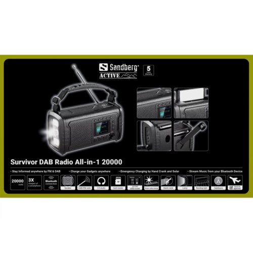 Sandberg Survivor DAB Radio All-in-1 20000 radijski sprejemnik za preživetje Slike