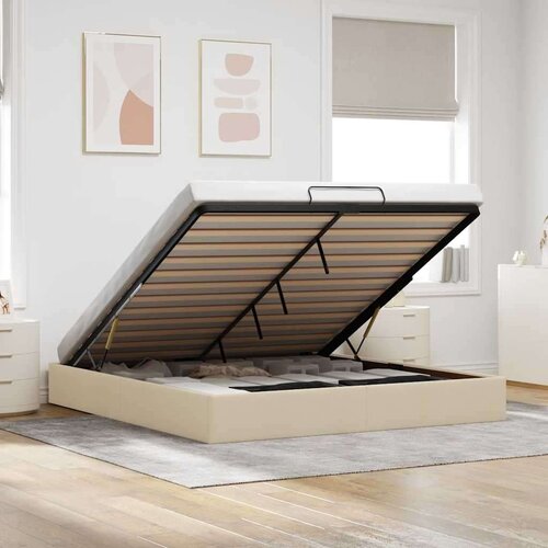 VidaXL Otomanski okvir kreveta bez madraca krem 160x200 cm od tkanine Slike