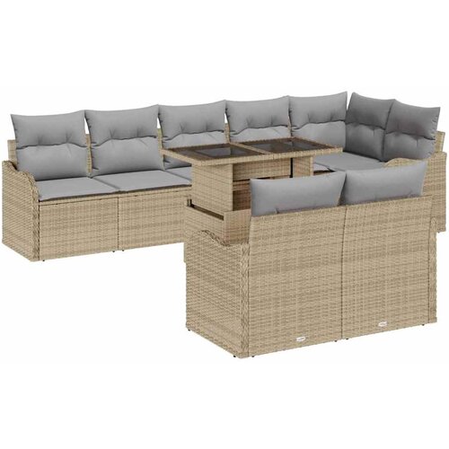  9-Dijelni set vrtne sofe s jastučićima Bež Poli Ratan 2-sjedna vrtna sofa s pohranom i jastučićima Bež Poli Ratan Cene
