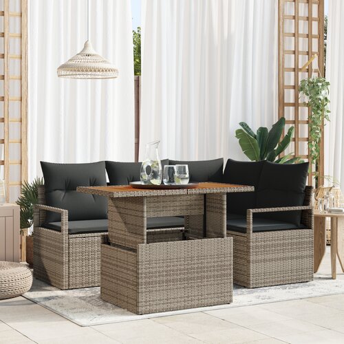 vidaXL 5-delni vrtni sofaset z blazinami siva poli ratan acacia Cene