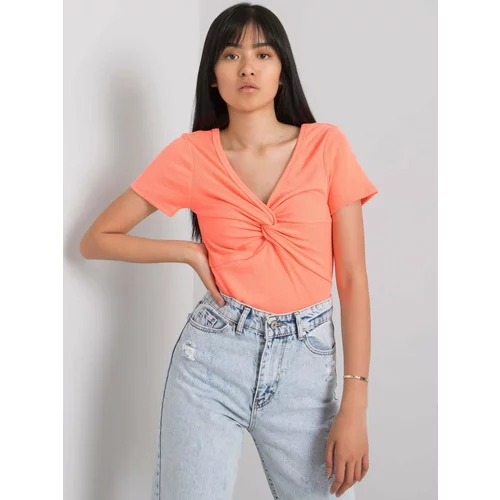 Fashion Hunters Women's T-shirt with short sleeves and neckline - coral