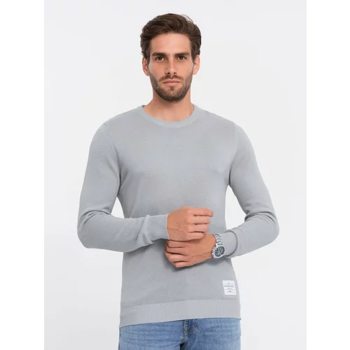 Ombre Men's textured sweater with half round neckline - light grey