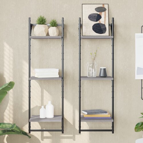  The Living Store Stenske police s prečkami 2 kosa siva sonoma 30x25x100 cm - Stenska Polica, (21503026) Cene