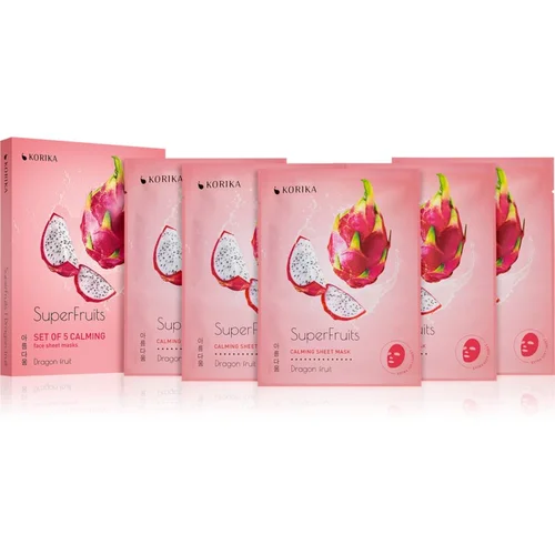 KORIKA SuperFruits Dragon Fruit - Set of 5 Calming Face Sheet Masks set maski za lice ima povoljniju cijenu Dragon fruit (s umirujućim djelovanjem)