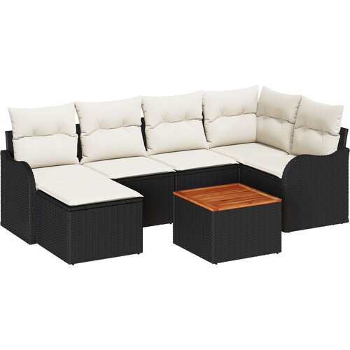 VidaXL 7-dijelni set vrtnih sofa s jastučićima crni poly rattan akacija, 2-sjedni vrtni kauč s jastučićima crni poly rattan Slike