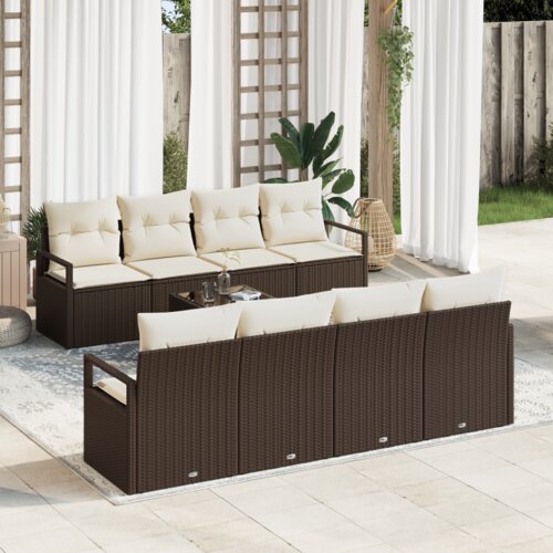  Vrtna garnitura - 9-dijelni set vrtnih sofa s jastucima smeđa poli ratan Slike