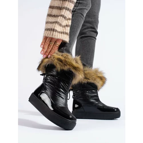 SHELOVET Women's black snow boots with fur