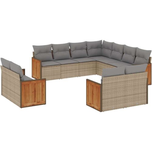 VidaXL 11-dijelni set vrtnih sofa od poliratana s jastucima bež Slike